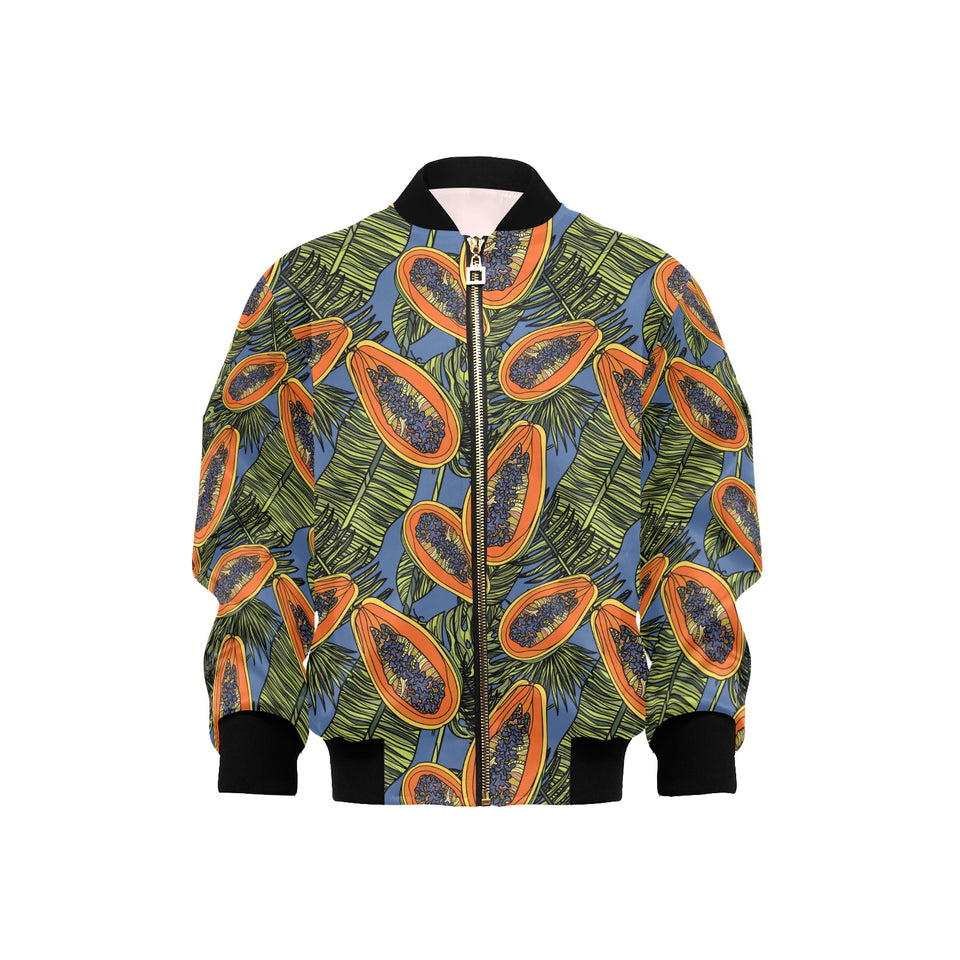 Colorful papaya tropical leaves Kids' Boys' Girls' Bomber Jacket