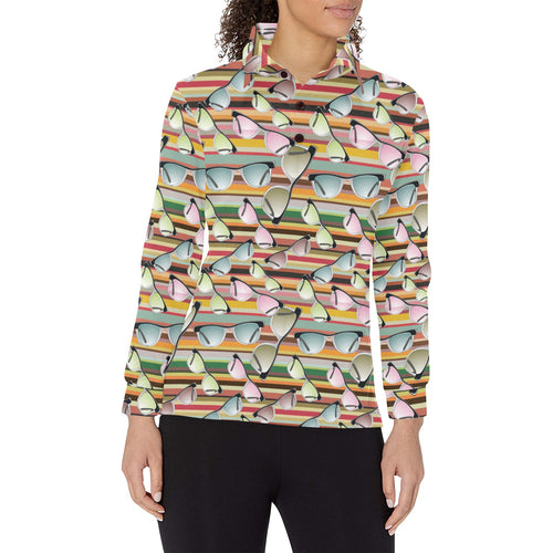 Sun Glasses Pattern Print Design 02 Women's Long Sleeve Polo Shirt