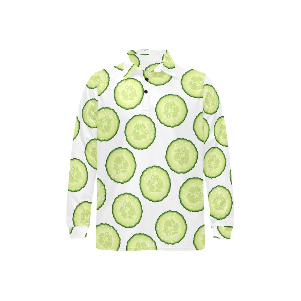Cucumber slices pattern Men's Long Sleeve Polo Shirt