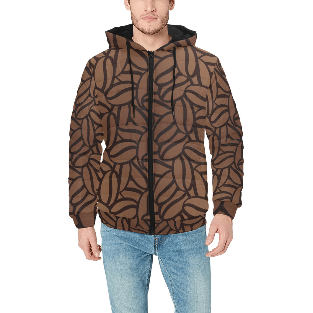 coffee bean pattern Men's Padded Hooded Jacket