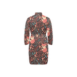 fox leaves mushroom pattern Men's Long Sleeve Belted Night Robe