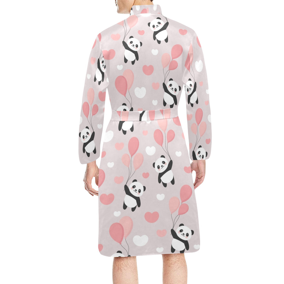 Cute panda ballon heart pattern Men's Long Sleeve Belted Night Robe