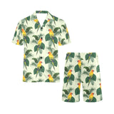 Beautiful parrot palm leaves pattern Men's V-Neck Short Pajama Set