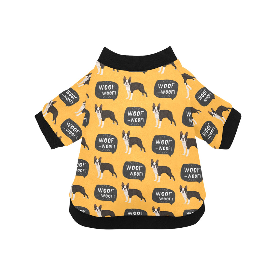 Boston terrier design pattern All Over Print Pet Dog Round Neck Fuzzy Shirt
