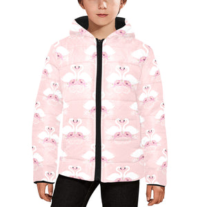 White swan and flower love pattern Kids' Boys' Girls' Padded Hooded Jacket