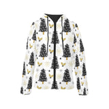 Christmas tree holly snow star pattern Women's Padded Hooded Jacket