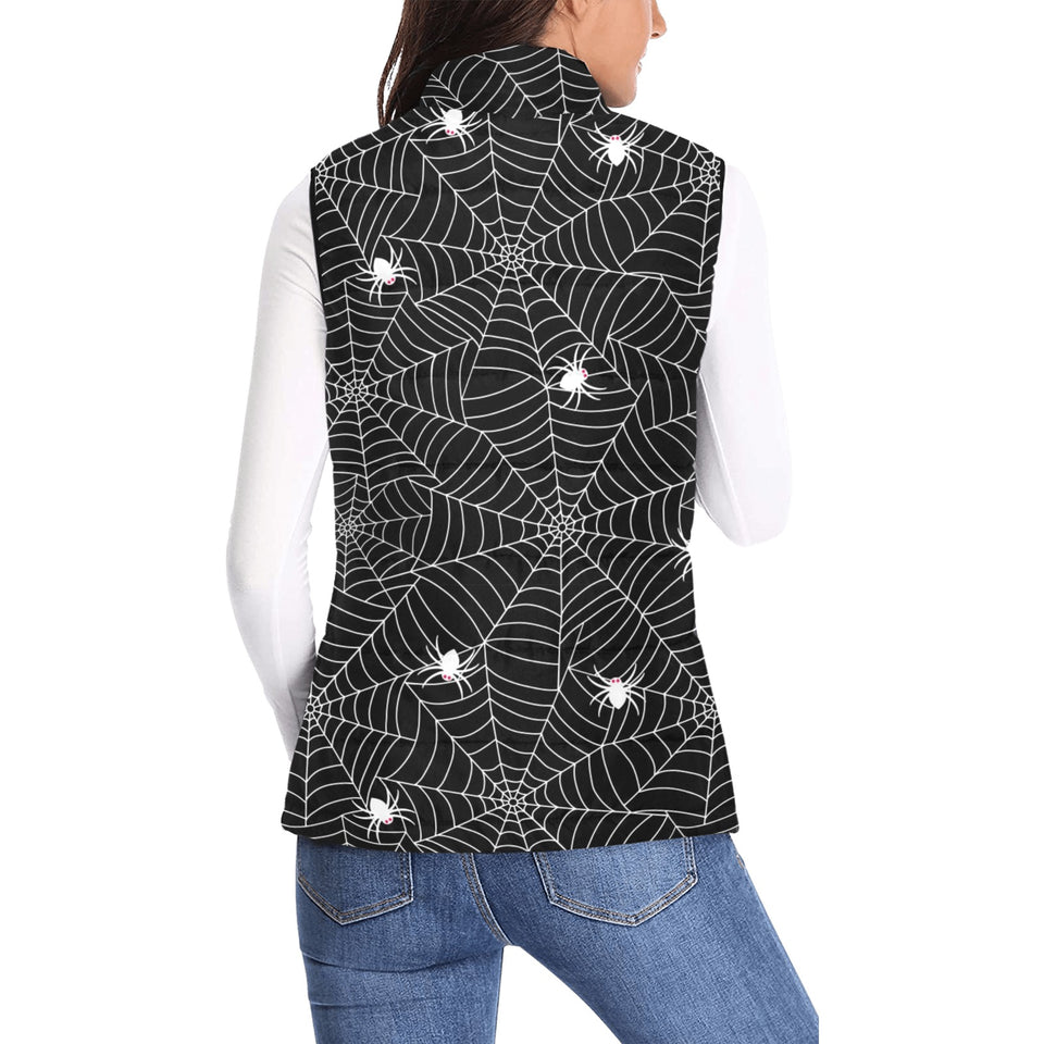 Spider web design pattern Black background white c Women's Padded Vest