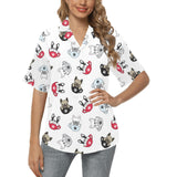 French bulldog cup paw pattern Women's All Over Print Hawaiian Shirt
