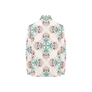 Square floral indian flower pattern Women's Long Sleeve Polo Shirt