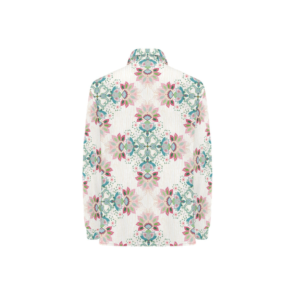 Square floral indian flower pattern Women's Long Sleeve Polo Shirt