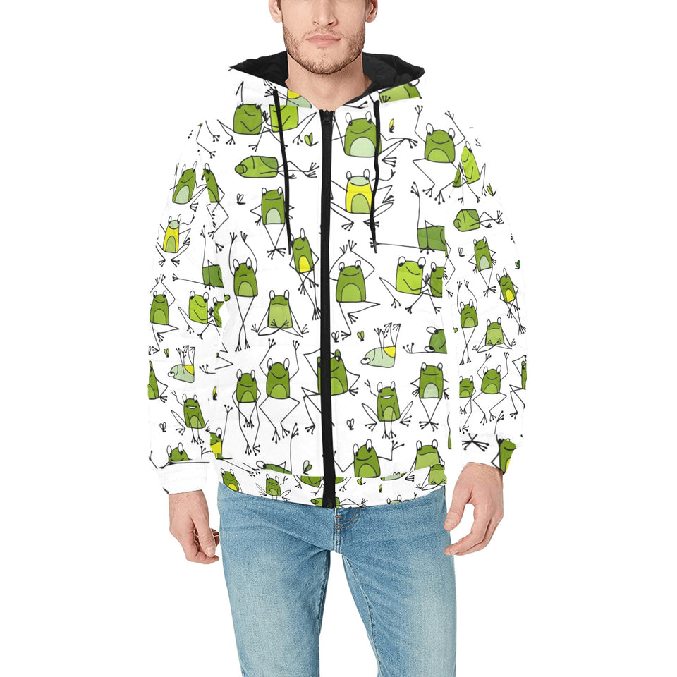 Sketch funny frog pattern Men's Padded Hooded Jacket