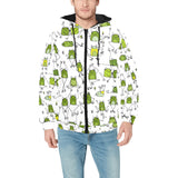Sketch funny frog pattern Men's Padded Hooded Jacket
