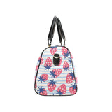 Strawberry pattern blue lines background Travel Bag