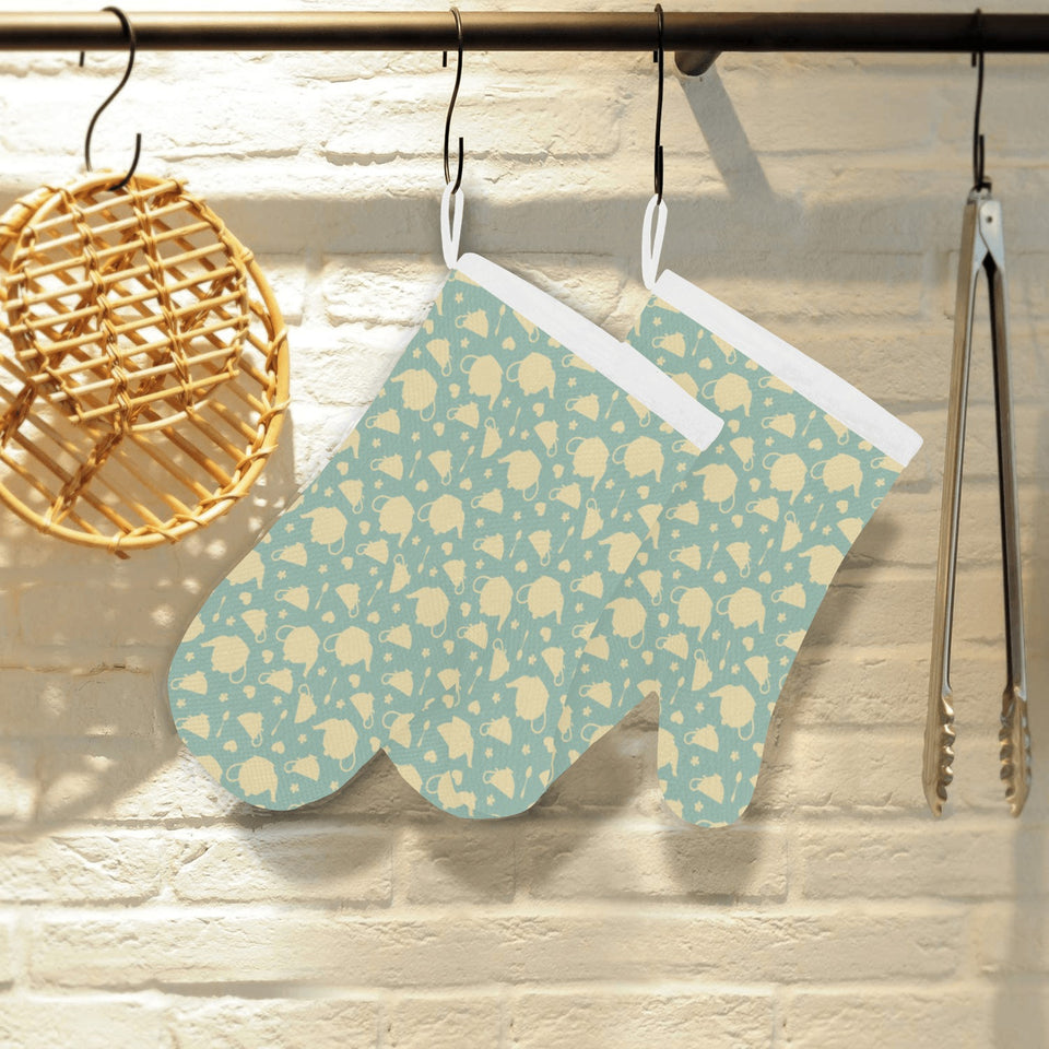 Tea pots Pattern Print Design 02 Heat Resistant Oven Mitts