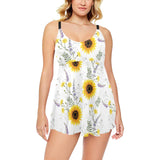 beautiful sunflowers pattern Chest Sexy Pleated Two Piece Swim Dress