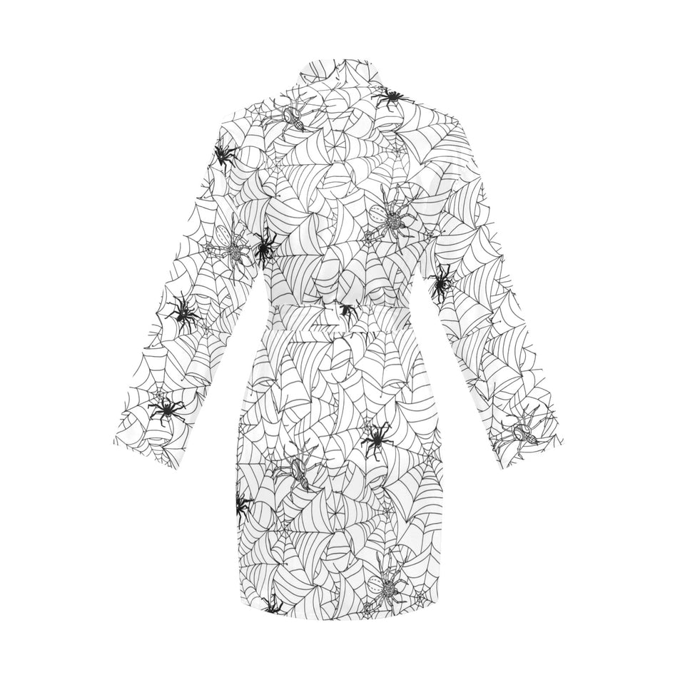 Spider web cobweb pattern Women's Long Sleeve Belted Night Robe