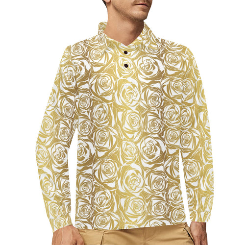 Rose Pattern Print Design 05 Men's Long Sleeve Polo Shirt