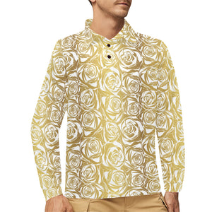 Rose Pattern Print Design 05 Men's Long Sleeve Polo Shirt