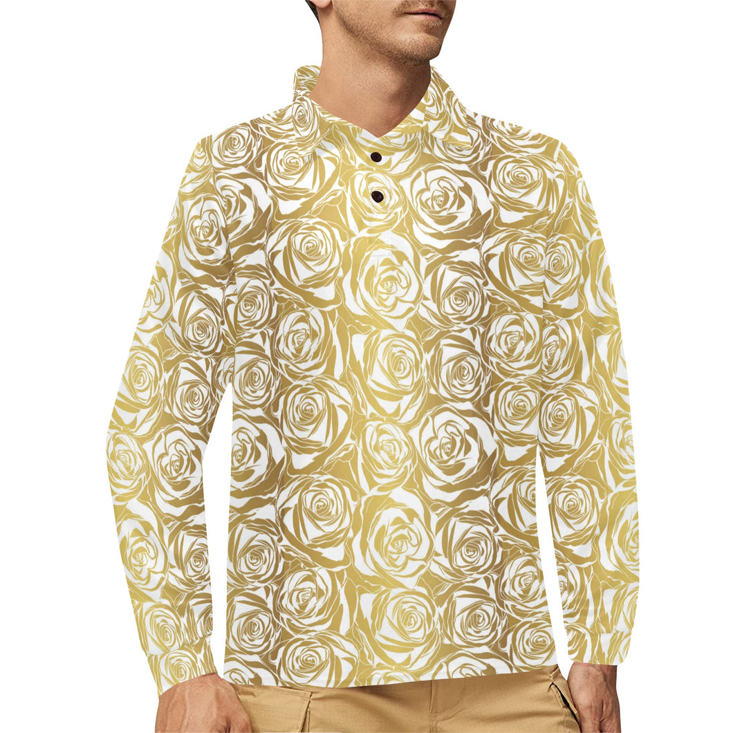 Rose Pattern Print Design 05 Men's Long Sleeve Polo Shirt