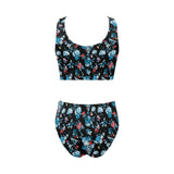 Skull flower roses leave pattern Chest Bowknot High Waisted Bikini Swimsuit