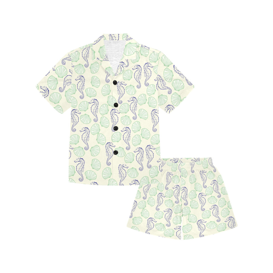 Seahorse shell pattern Kids' Boys' Girls' V-Neck Short Pajama Set