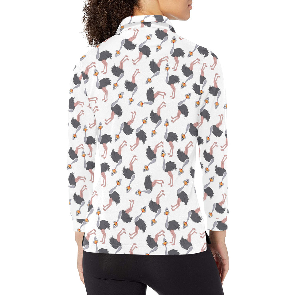 Ostrich Pattern Print Design 02 Women's Long Sleeve Polo Shirt