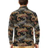 Chameleon lizard tropical leaves palm tree Men's Long Sleeve Polo Shirt