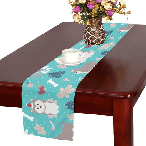 Christmas cute siberian husky puppie pattern Table Runner