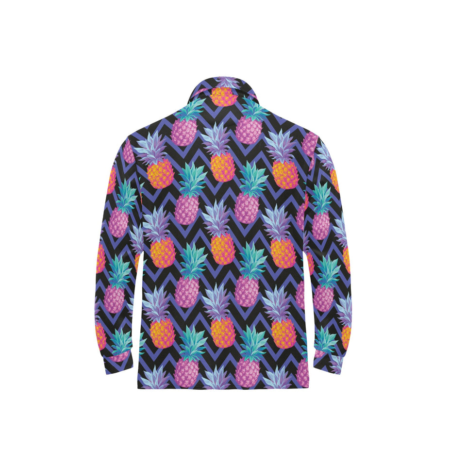 Pineapples pattern zigzag background Men's Long Sleeve Polo Shirt