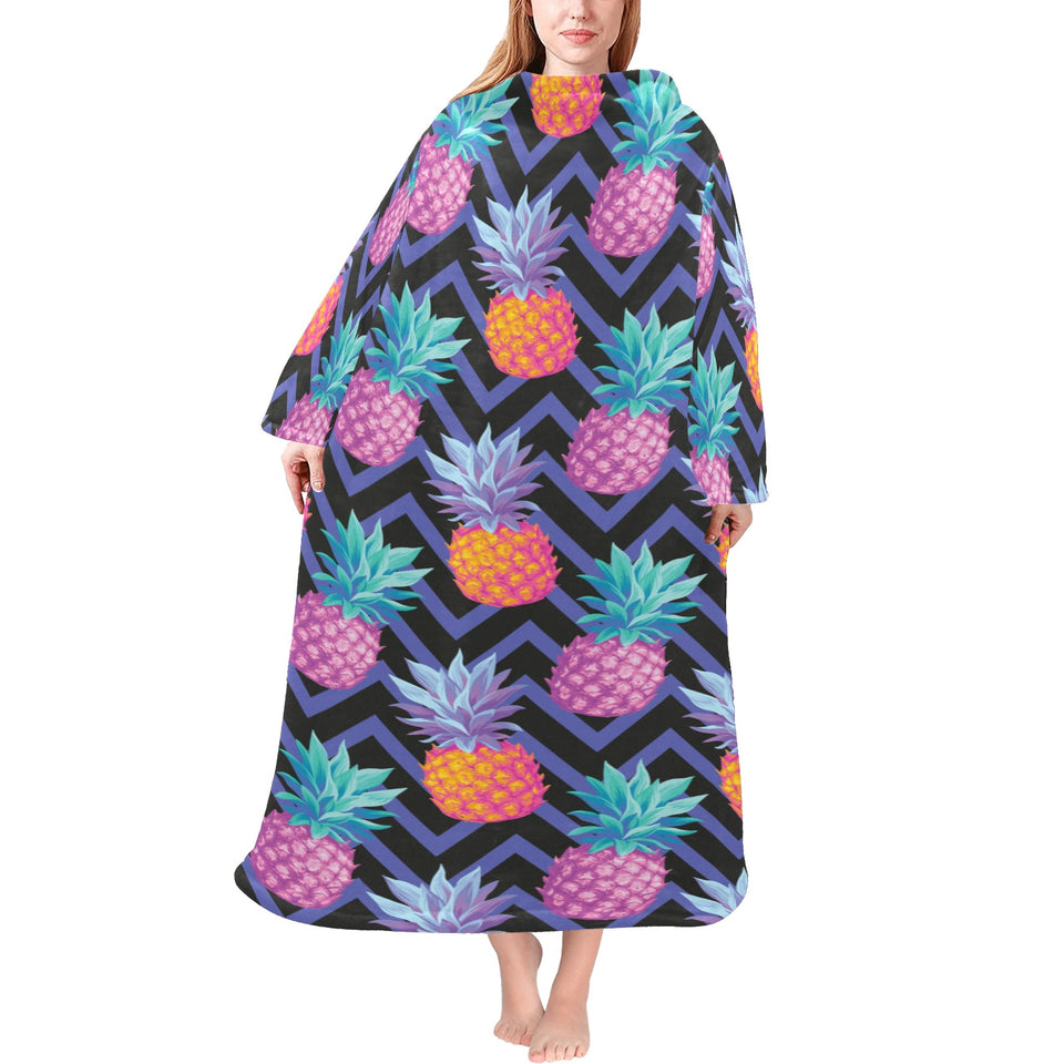 Pineapples pattern zigzag background Blanket Robe with Sleeves