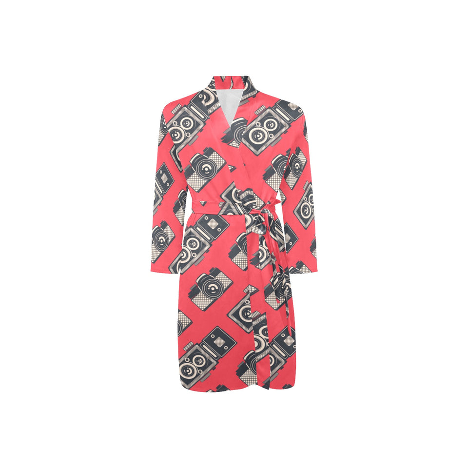 Camera Pattern Print Design 05 Men's Long Sleeve Belted Night Robe
