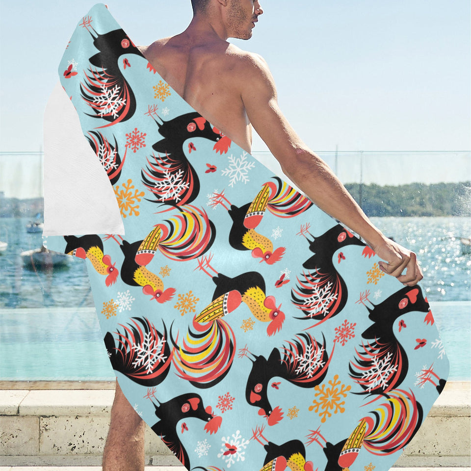 Rooster chicken cock snowfalke Beach Towel