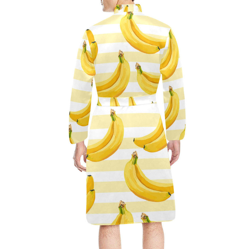 Banana pattern blackground Men's Long Sleeve Belted Night Robe