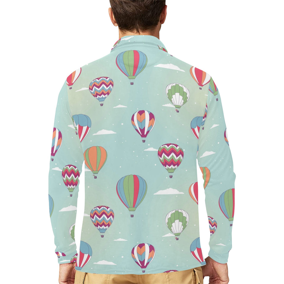 Hot Air Balloon design Pattern Men's Long Sleeve Polo Shirt