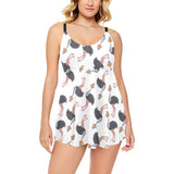 Ostrich Pattern Print Design 02 Chest Sexy Pleated Two Piece Swim Dress