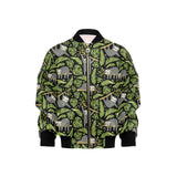 Cute sloths tropical palm leaves black background Kids' Boys' Girls' Bomber Jacket