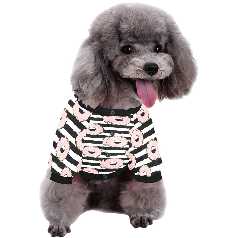 Donuts pink icing striped pattern All Over Print Pet Dog Round Neck Fuzzy Shirt