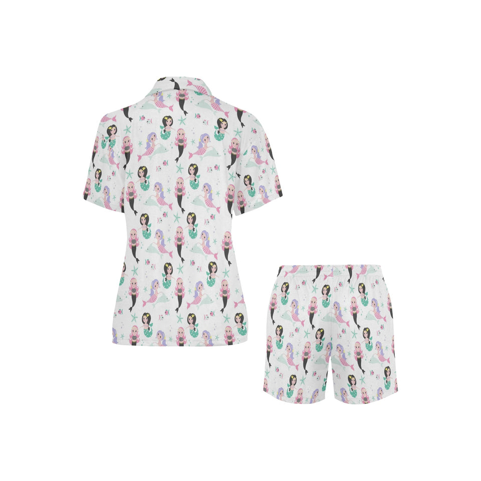 cute mermaid dolphin fish starfish pattern Women's V-Neck Short Pajama Set