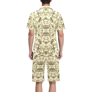 Light Green camouflage pattern Men's V-Neck Short Pajama Set