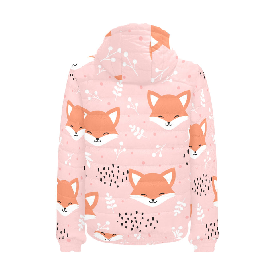 Cute fox pattern pink background Men's Padded Hooded Jacket