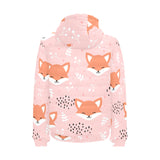 Cute fox pattern pink background Men's Padded Hooded Jacket