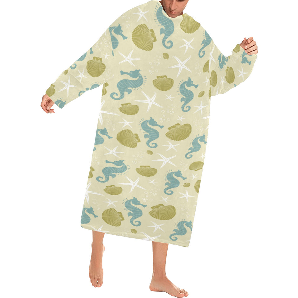 Seahorse shell starfish pattern background Blanket Robe with Sleeves