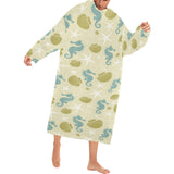 Seahorse shell starfish pattern background Blanket Robe with Sleeves