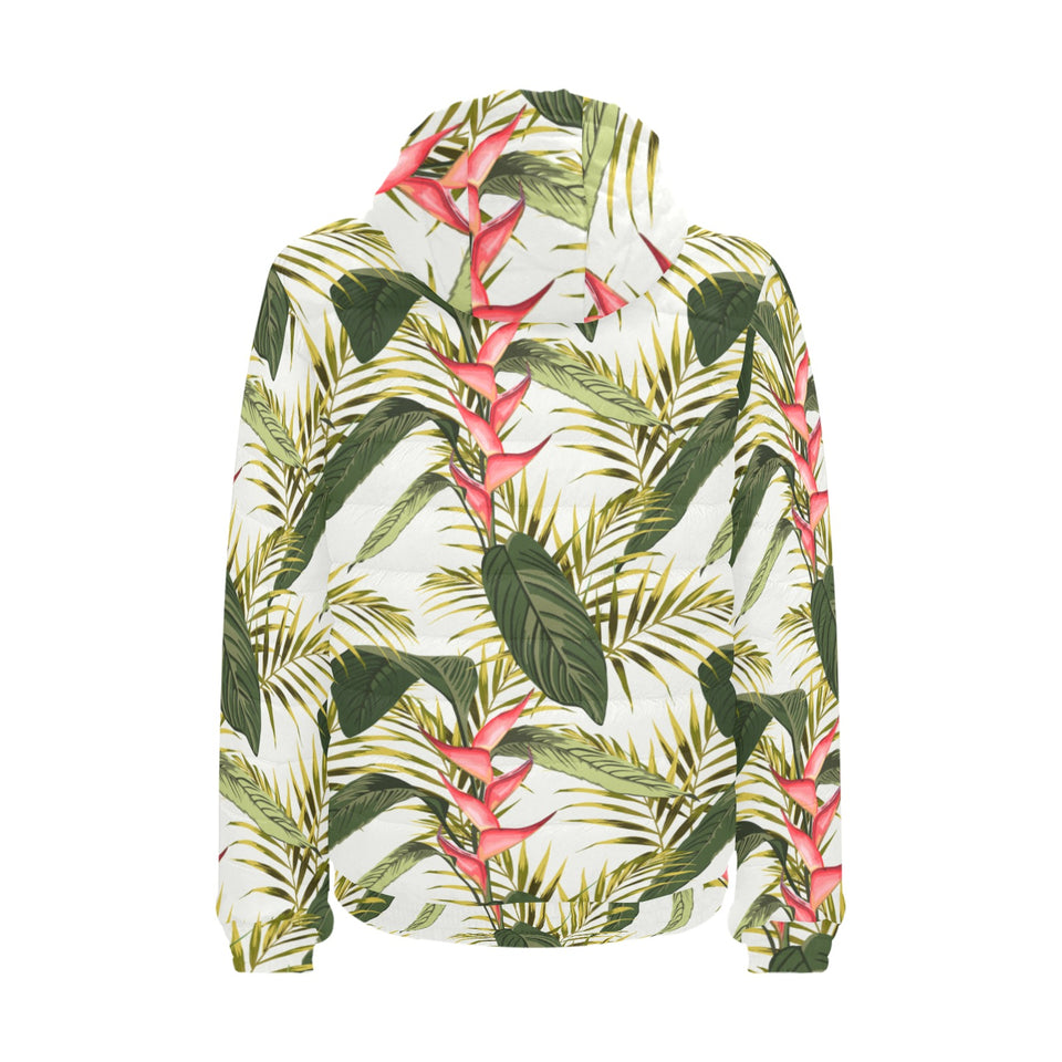 heliconia pattern Men's Padded Hooded Jacket