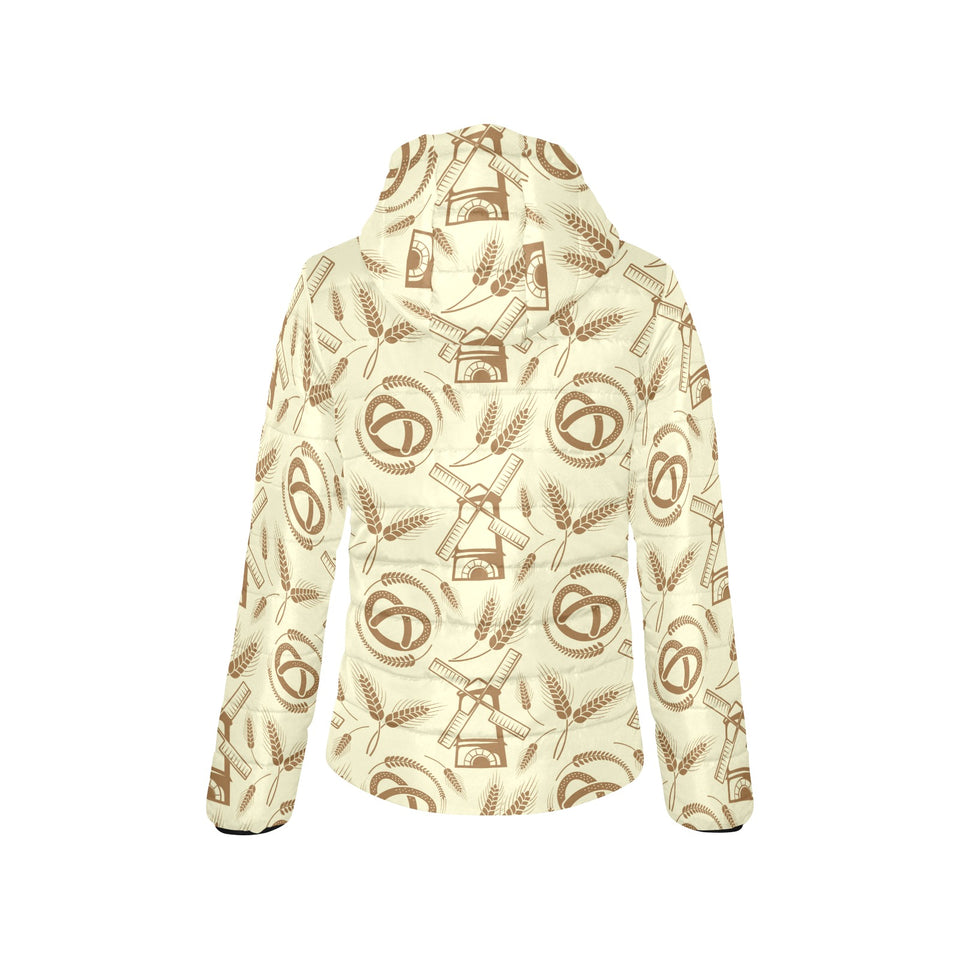 Windmill Wheat pattern Women's Padded Hooded Jacket