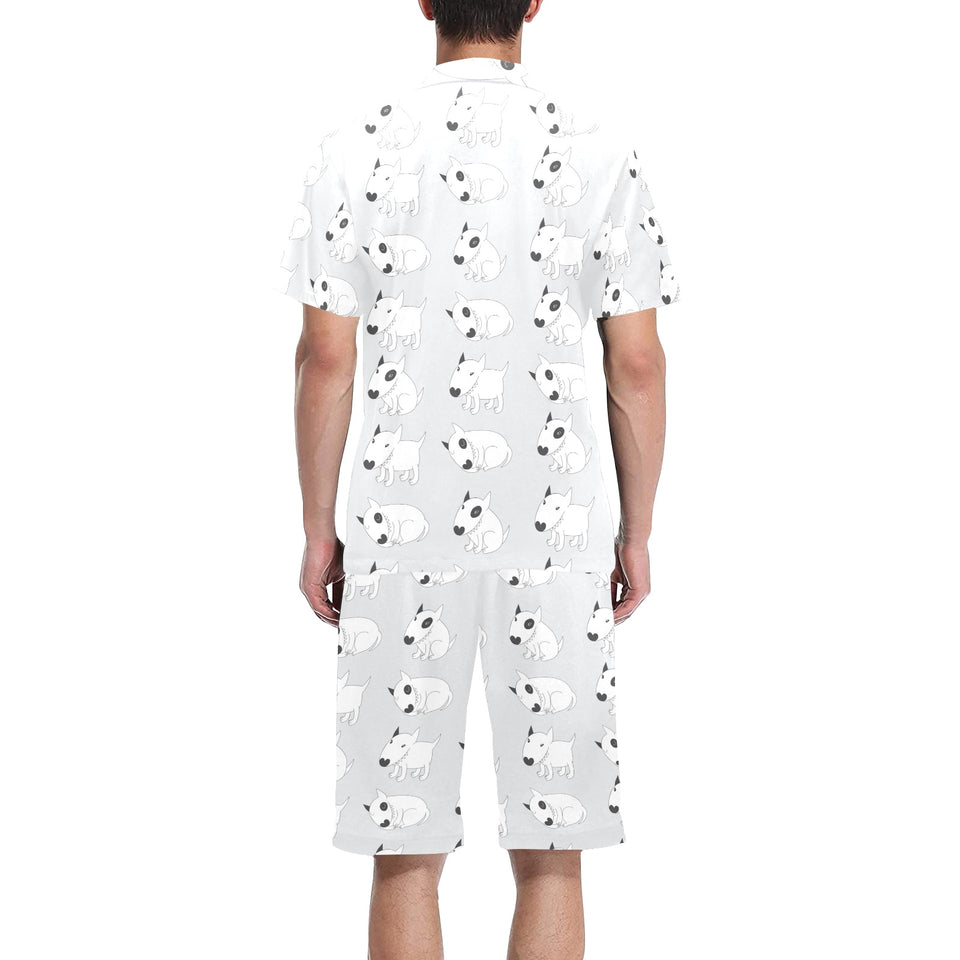 Bull Terrier Pattern Print Design 01 Men's V-Neck Short Pajama Set