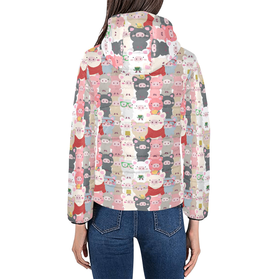 Pig Pattern Print Design 02 Women's Padded Hooded Jacket