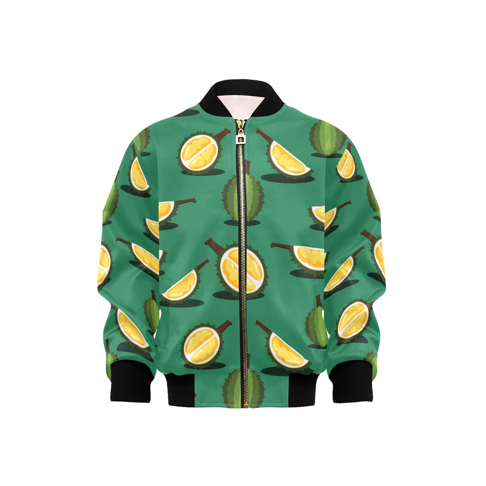 Durian pattern green background Kids' Boys' Girls' Bomber Jacket