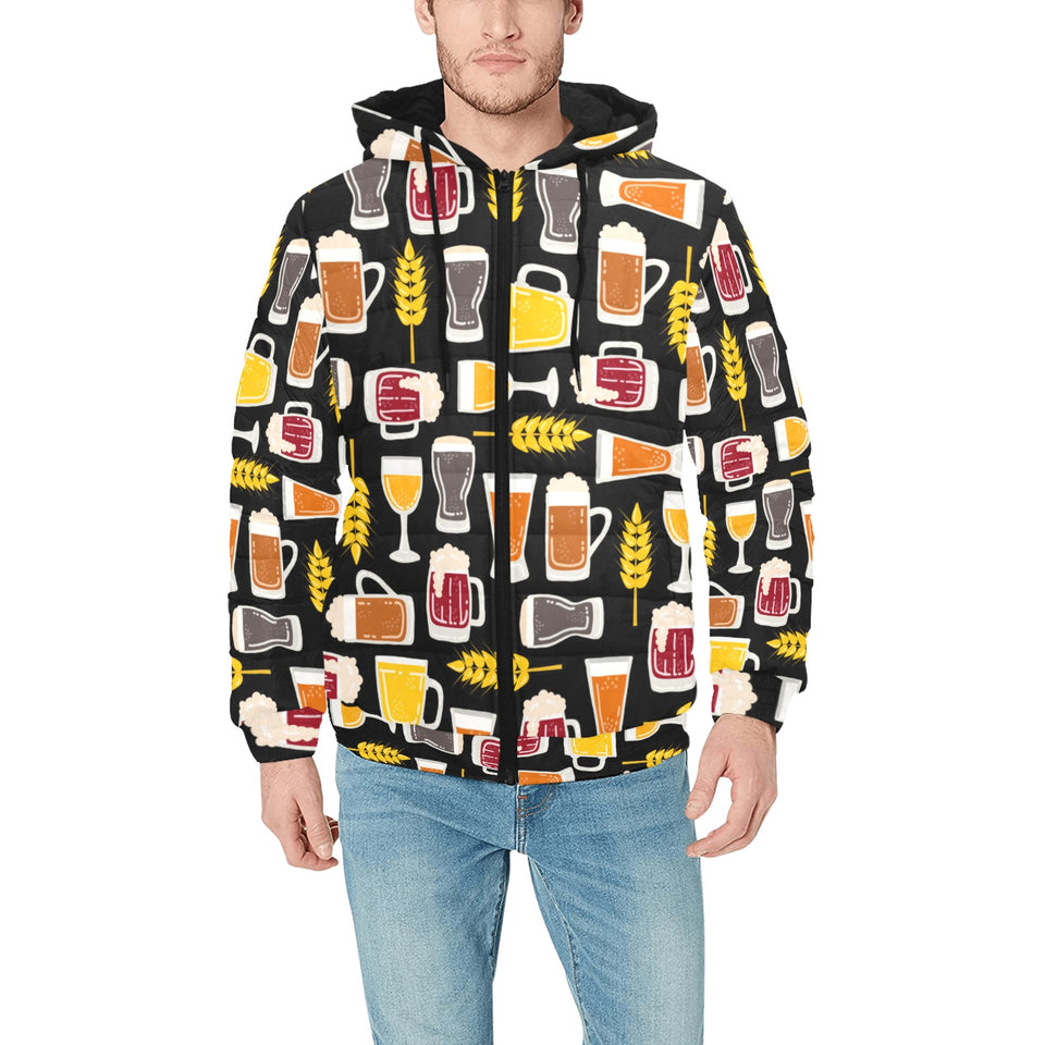 Beer type pattern Men's Padded Hooded Jacket