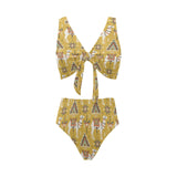 Camels ethnic motif pattern Chest Bowknot High Waisted Bikini Swimsuit
